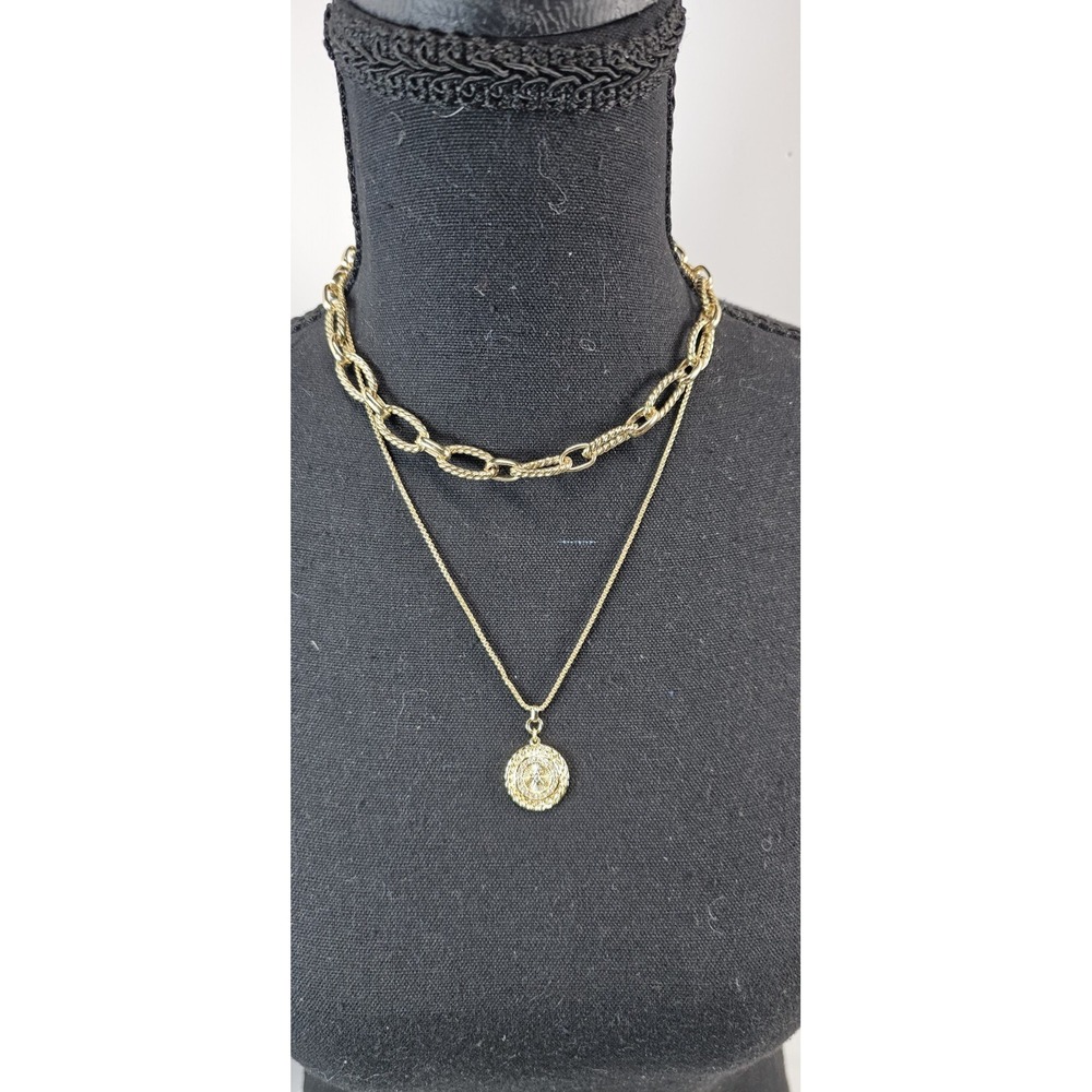 EXPRESS Gold Layered Necklace Coin Pendant Chunky Chain Double Strand
